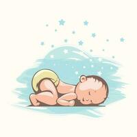 cute sleeping baby cartoon style side view vector