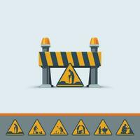 cute under construction road signs template vector