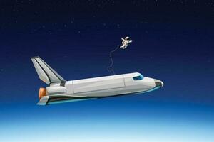 space shuttle with astronaut flying at orbit vector