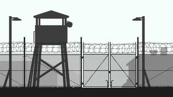 chain fence and guard tower at military base vector