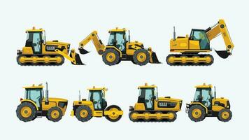 constraction tractors vehicles isolated set on white vector