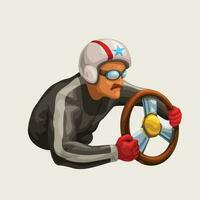 retro racing driver on white vector