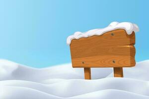 wooden blank board with realistic snow hills vector