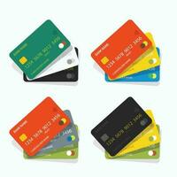 set various color credit cards on white vector