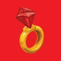 cartoon gold ring on red vector