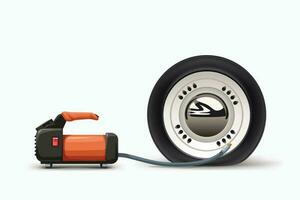 air pump inflating flat tire on white vector