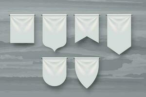 realistic white pennants various shapes in set vector