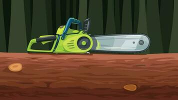 green realistic side view chainsaw on tree vector