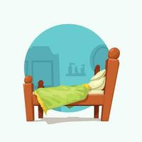 cartoon colorful double wooden bed blue back vector