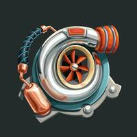 realistic chrome turbo charger with copper detail vector