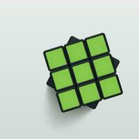 solved green realistic rubik cube on white vector