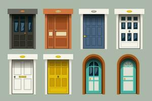 vintage doors set on green vector