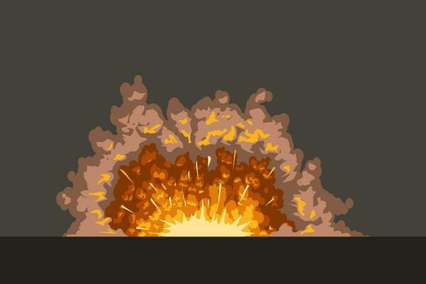 cartoon explosion on dark surface