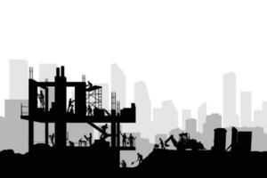 black color silhouettes of workers on construction vector