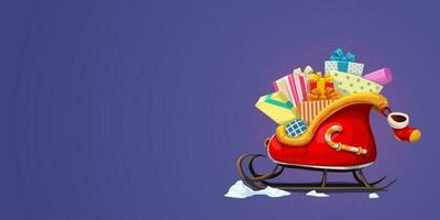 santa sled with gifts on violet back vector