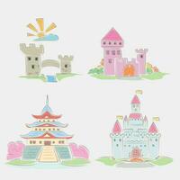 various castles set hand draw on white vector