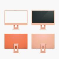 modern orange color desktop computers in set vector