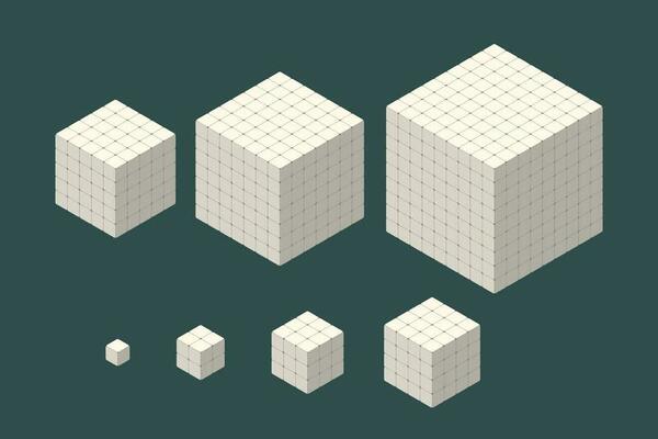 isometric cubes in set on dark background