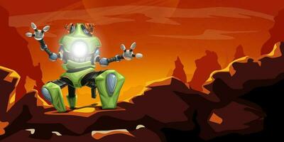 green robot on red planet vector