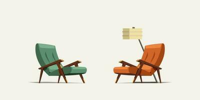 two old modern armchairs with lamp vector