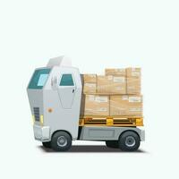 delivery white truck carrying group of parcels vector
