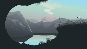 lake arounded mountains at sunset with reflect vector