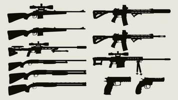 weapon silhouette side view set vector