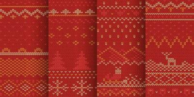 red color winter seamless patterns in set vector