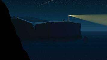 lighthouse with light beam at dark night vector