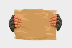 hands holding cardboard on white vector