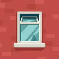 apartent window on red brick wall vector