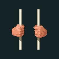 prisoner hands holding metal bars on dark vector