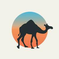 black color camel silhouette on circle back vector