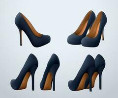 elegant womans black color shoes in set vector