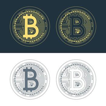 bitcoin varios color siluetas en conjunto aislado vector