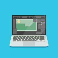 open laptop with design application vector