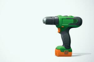 green cordless screwdriver with shadow on white vector