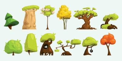 dibujos animados arboles conjunto en blanco vector