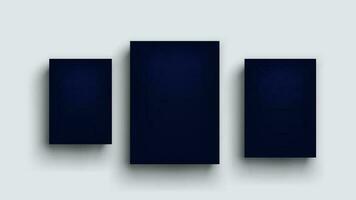 three dark blue boards on grey wall vector