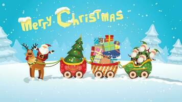 cartoon santa claus sleigh in the woods vector