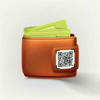 full digital leather wallet with qr code vector