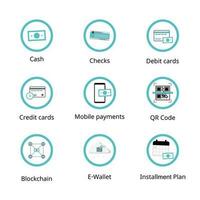 tipo de pago opciones cuando comprando o adquisitivo tal como dinero en efectivo, crédito tarjeta, entrega plan, blockchain vector