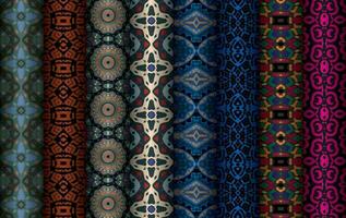 Colorful fabric design Set of Modern vintage red blue black repeated pattern for allover print and textile industry, Collection of geometric repeated patterns design, bundle, fabric texture background vector