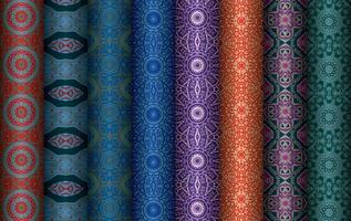 Colorful fabric design Set of Modern vintage red blue black repeated pattern for allover print and textile industry, Collection of geometric repeated patterns design, bundle, fabric texture background vector