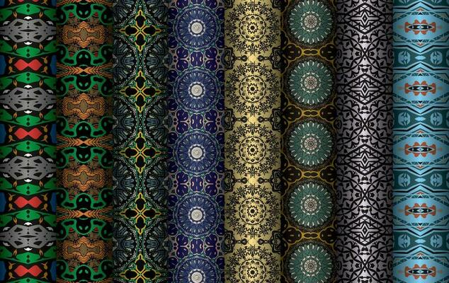 Colorful fabric design Set of Modern vintage red blue black repeated pattern for allover print and textile industry, Collection of geometric repeated patterns design, bundle, fabric texture background