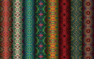 Colorful fabric design Set of Modern vintage red blue black repeated pattern for allover print and textile industry, Collection of geometric repeated patterns design, bundle, fabric texture background vector
