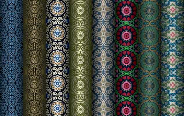Colorful fabric design Set of Modern vintage red blue black repeated pattern for allover print and textile industry, Collection of geometric repeated patterns design, bundle, fabric texture background
