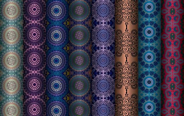 Colorful fabric design Set of Modern vintage red blue black repeated pattern for allover print and textile industry, Collection of geometric repeated patterns design, bundle, fabric texture background