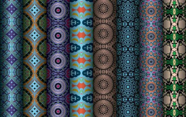 Colorful fabric design Set of Modern vintage red blue black repeated pattern for allover print and textile industry, Collection of geometric repeated patterns design, bundle, fabric texture background