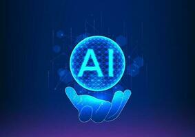 Hand reaching towards an inner ball, accompanied by AI. Artificial intelligence technology assists humans to search and discover answers, revolutionizing the quest for knowledge and insights. vector